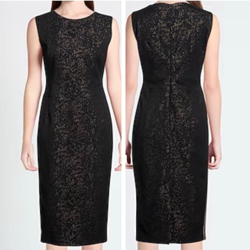 Seventy Sergio Tegon Dress 10/12 Metallic Leopard Side Stripe Sheath Midi Event